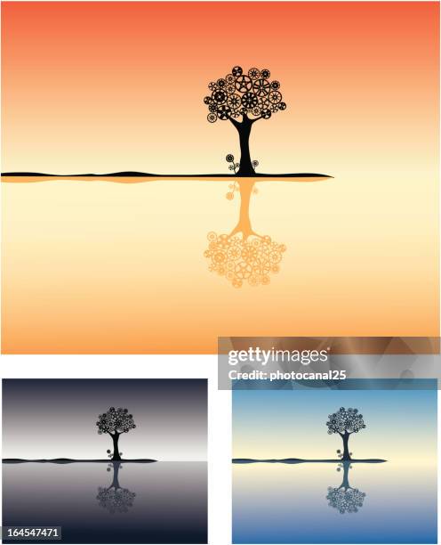 wheel rims tree reflection - fall trees river stock illustrations