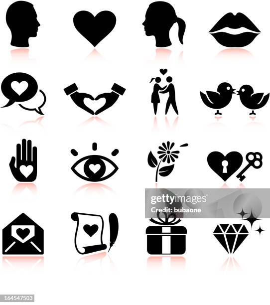 ilustrações, clipart, desenhos animados e ícones de amor preto e branco royalty free vector conjunto de ícones - mandar um beijo