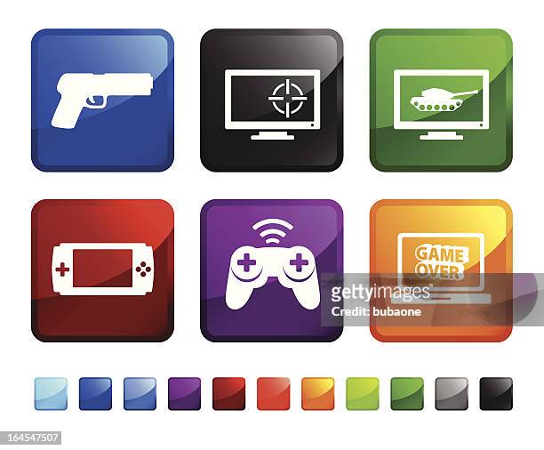 erste-person-shooter fps lizenzfreies videospiel vektor icon-set - game over short phrase stock-grafiken, -clipart, -cartoons und -symbole