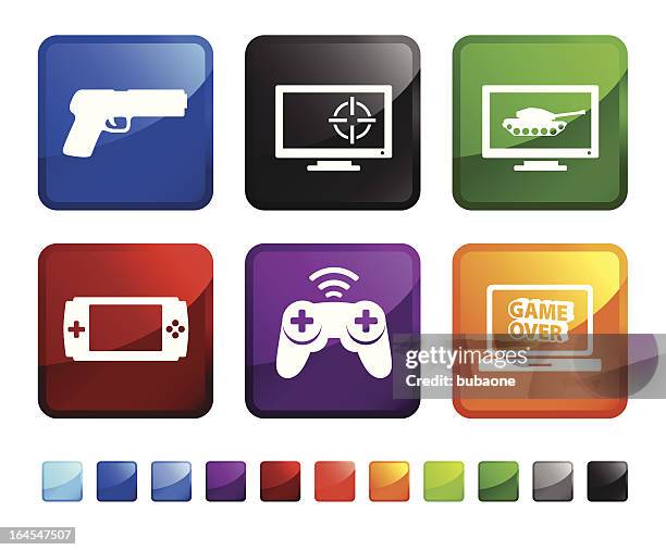 first-person shooter (fps) video game royalty free vector icon set - game over short phrase stock illustrations