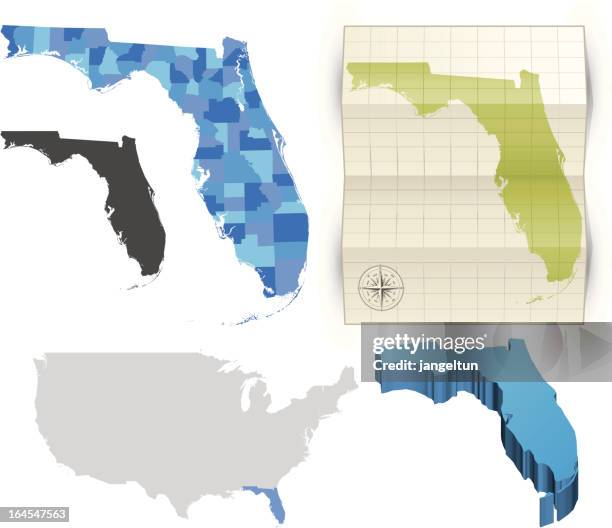 florida state map - folded map stock illustrations