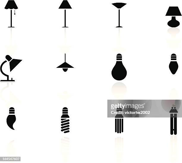 black n white icons - lights - hanging lamp stock illustrations