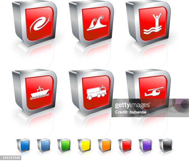 storm rescue 3d vector icon set with metal rim - flood relief stock illustrations