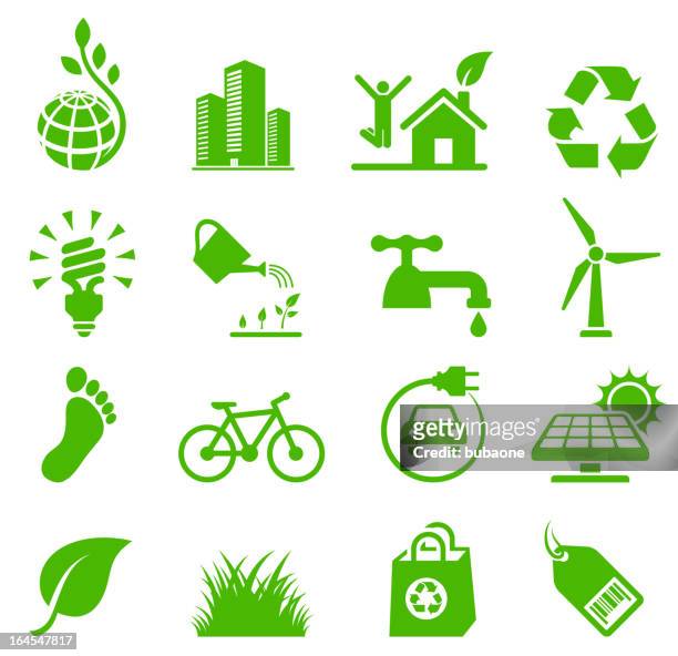 green living umweltschutz und recycling vector icon set - windkraftanlage stock-grafiken, -clipart, -cartoons und -symbole