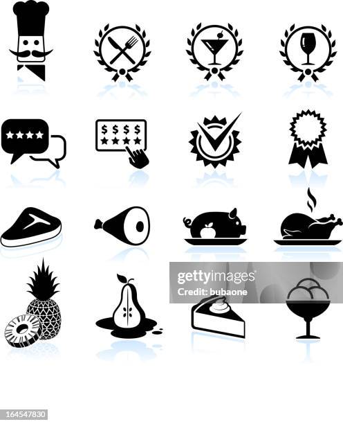 stockillustraties, clipart, cartoons en iconen met fine restaurant dining food ratings black & white icon set - style award 2010