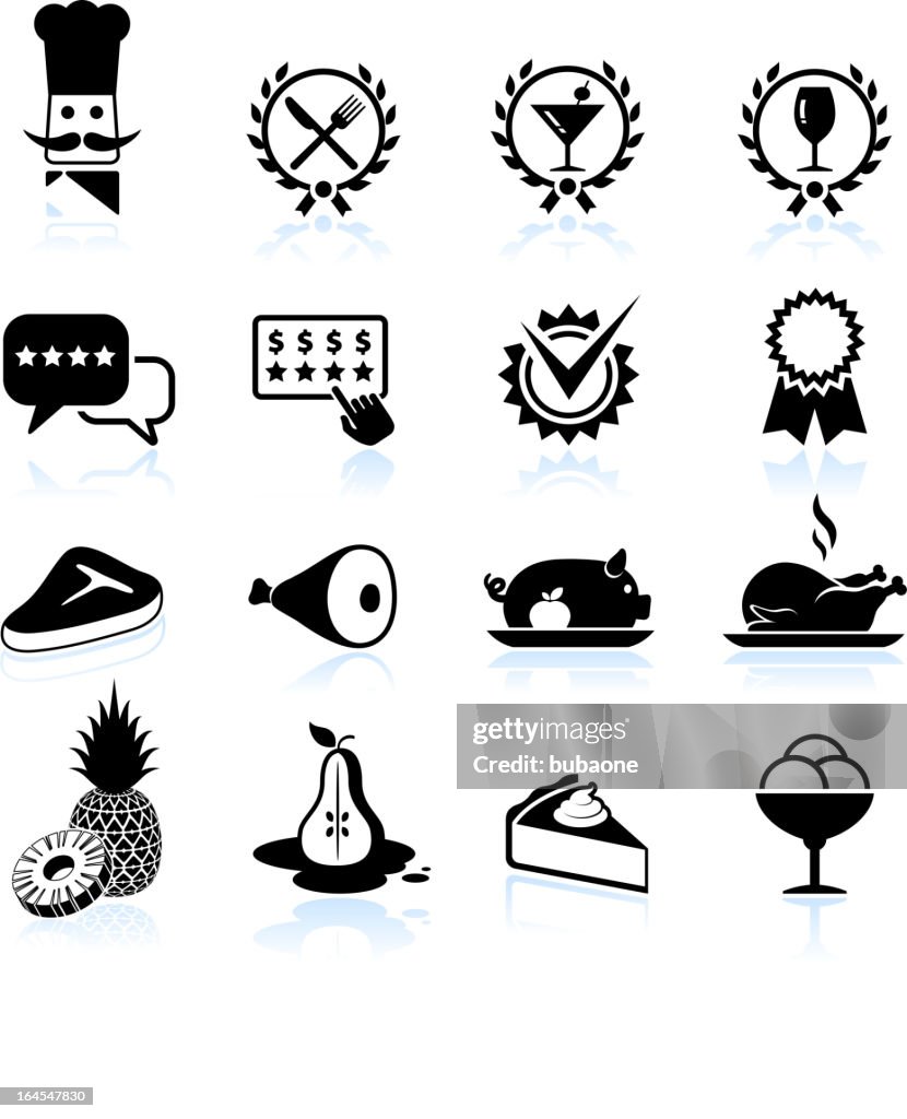 Fine restaurant dining food ratings black & white icon set