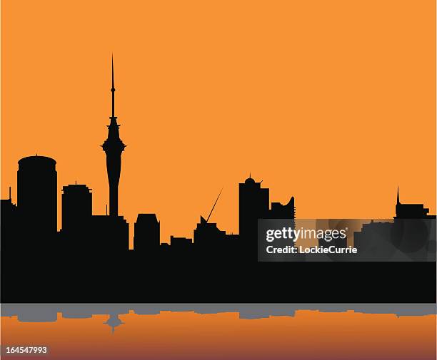 stockillustraties, clipart, cartoons en iconen met auckland skyline - auckland city busy