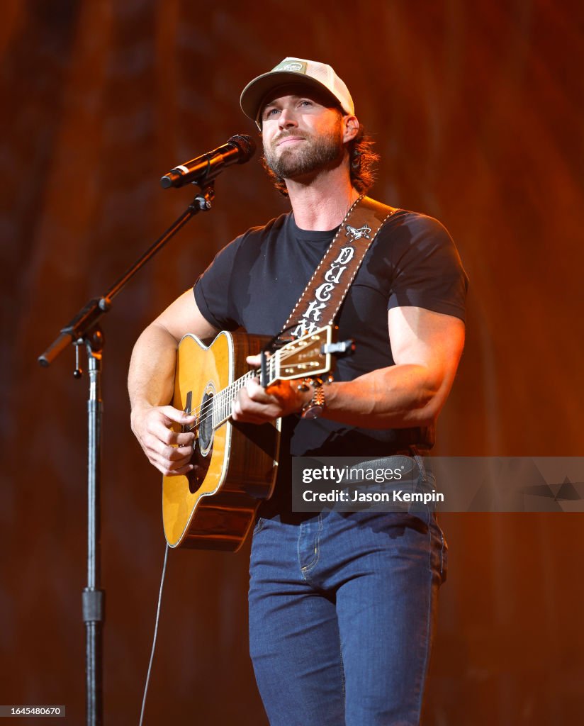 Hanford Drake Riley Riley Green performs at the Ryman Auditorium on August 28, 2023 in ...