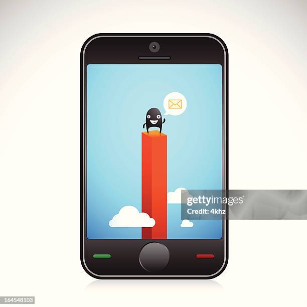 cute vector character notification smart phone - new text message stock illustrations