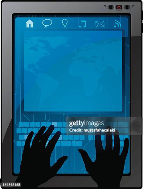 touch screen tablet computer - touching virtual screen stock illustrations