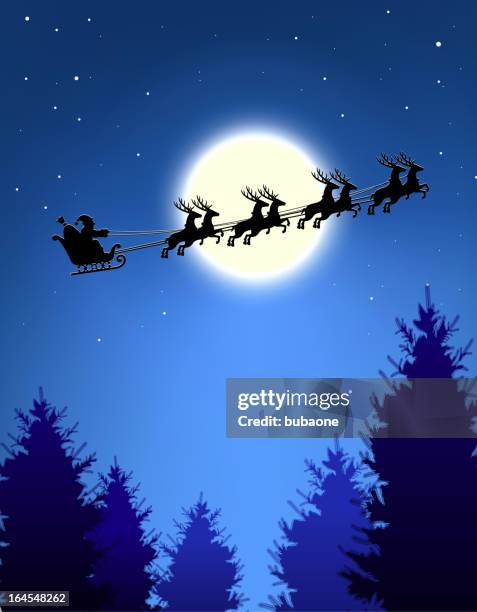 santa's sleigh over christmas trees. - yellow sled stock illustrations