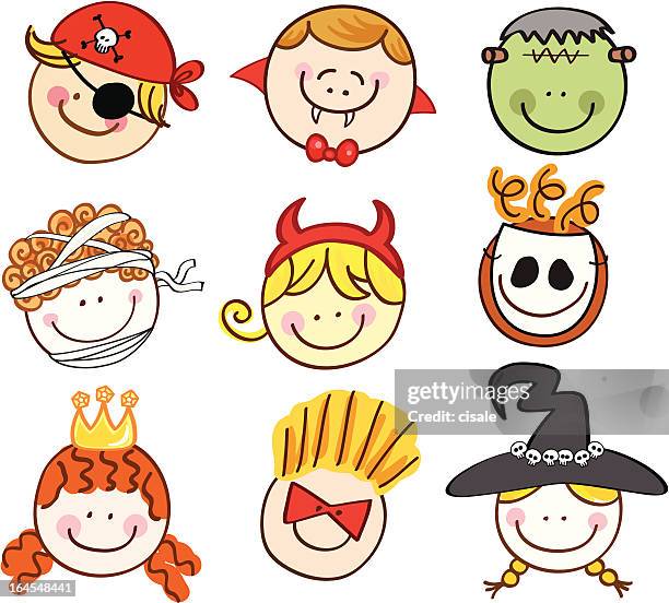 halloween masked kids cartoon illustration - mummy pattern stock illustrations