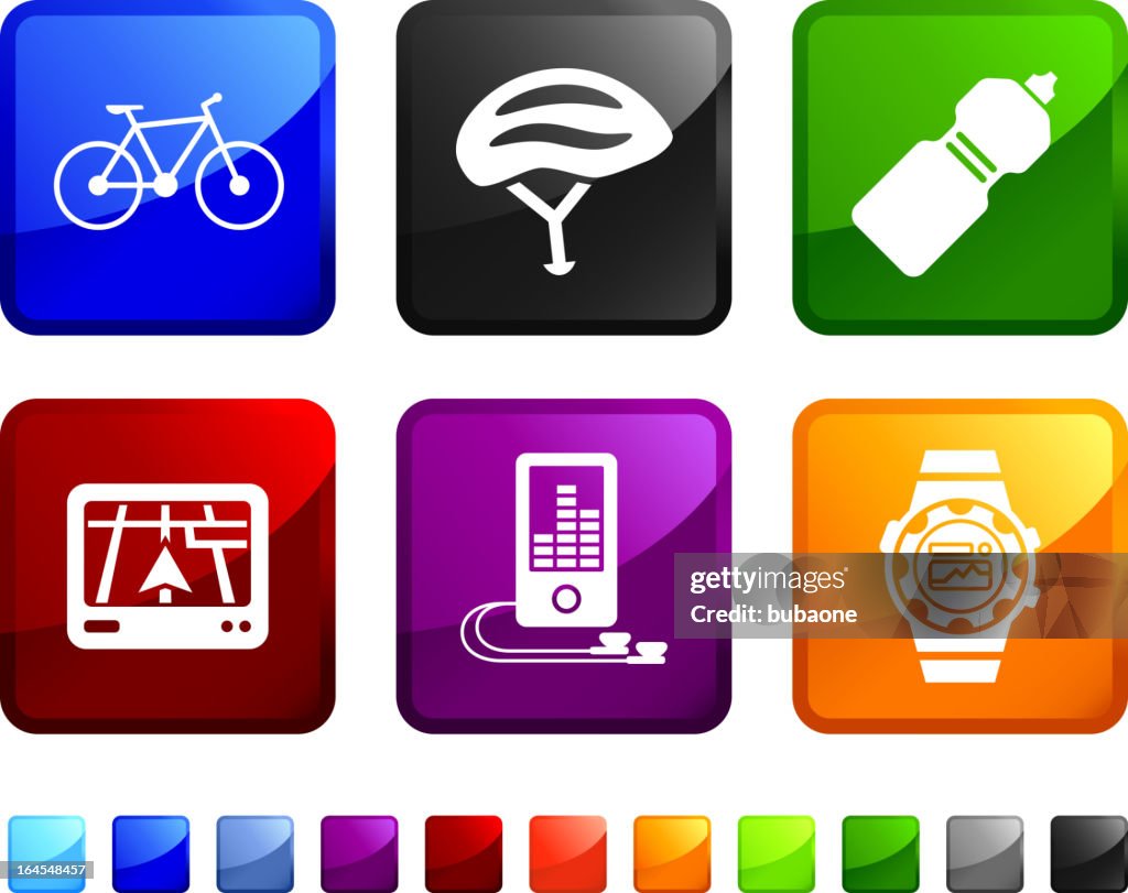 Cycling equipment royalty free vector icon set stickers