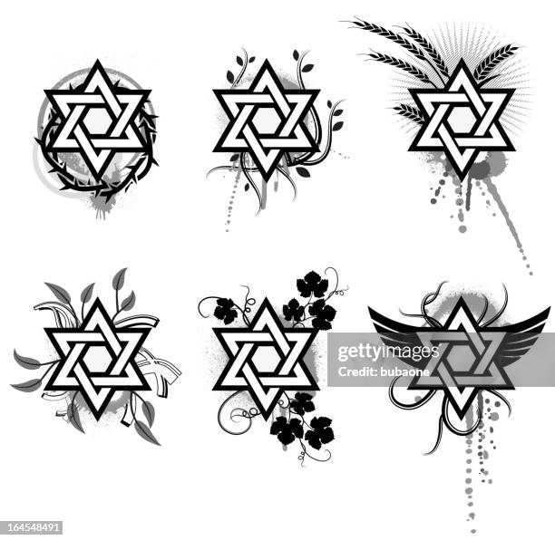 grunge jüdischen sterne-kollektion, schwarzes & weiß vektor icon-set - davidstern stock-grafiken, -clipart, -cartoons und -symbole