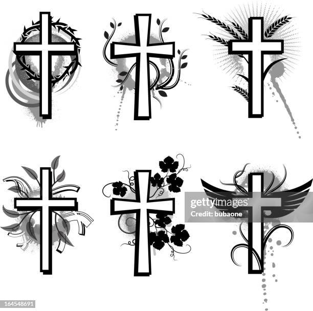 ilustraciones, imágenes clip art, dibujos animados e iconos de stock de colección grunge negro cruzado & conjunto de iconos de vector blanco - episcopalismo