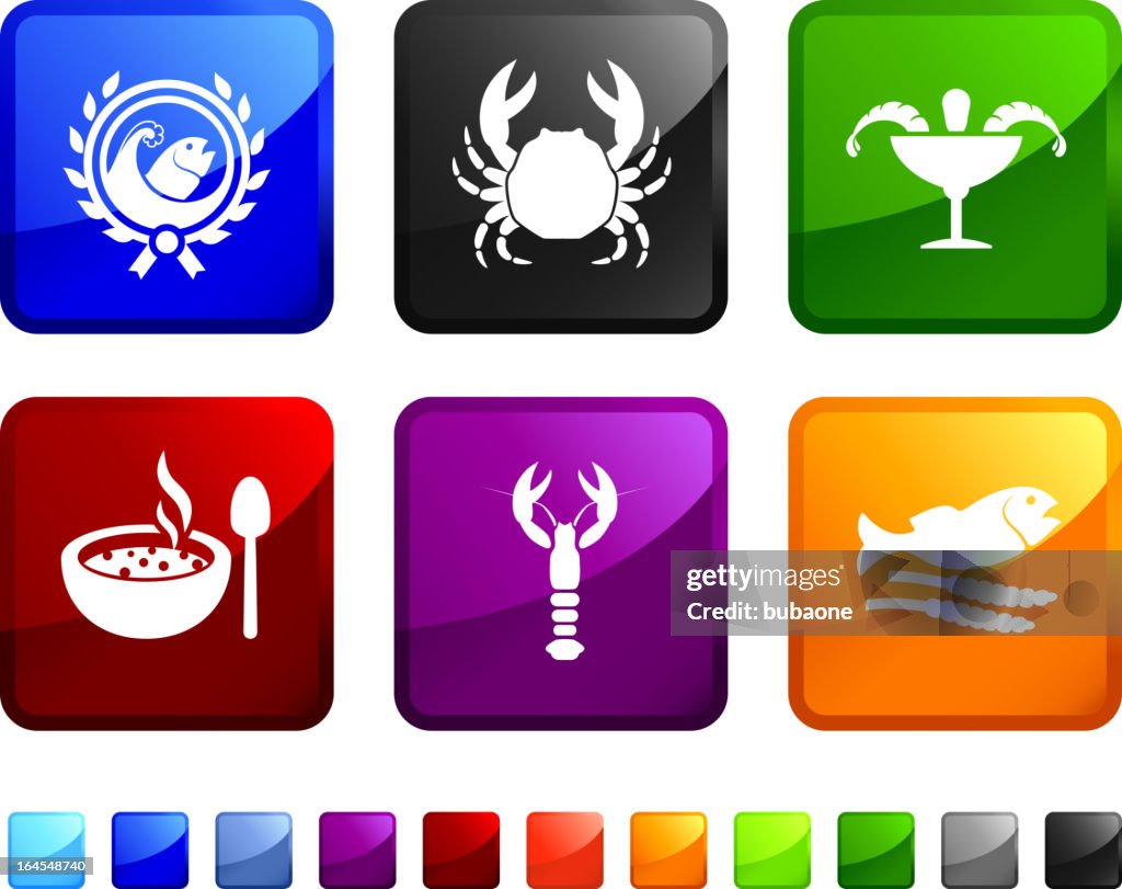 Fine seafood restaurant royalty free vector icon set stickers