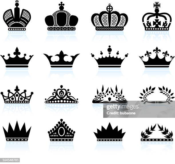 ilustrações de stock, clip art, desenhos animados e ícones de tiara coroa real e vector conjunto de ícones royalty free - queen royal person