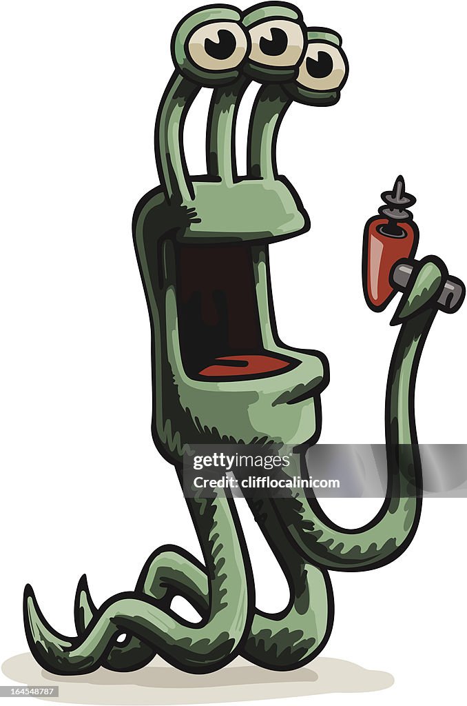 Three-eyed happy space alien monster
