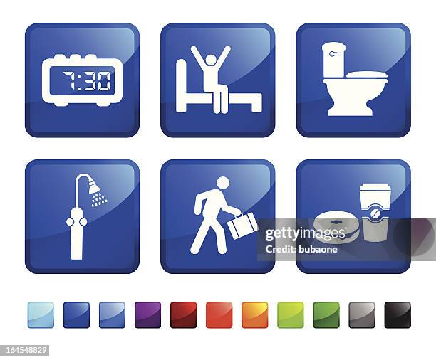 man getting ready in the morning vector icon set stickers - getting ready for bed stock illustrations