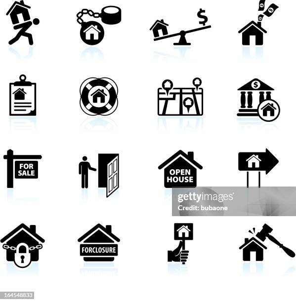 weise in schwachen immobilienmarkt schwarz und weiß-set - property auction stock-grafiken, -clipart, -cartoons und -symbole