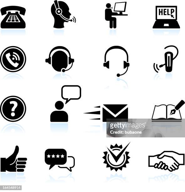 illustrazioni stock, clip art, cartoni animati e icone di tendenza di contatto servizio clienti e nero icona imposta & bianco - outsourcing
