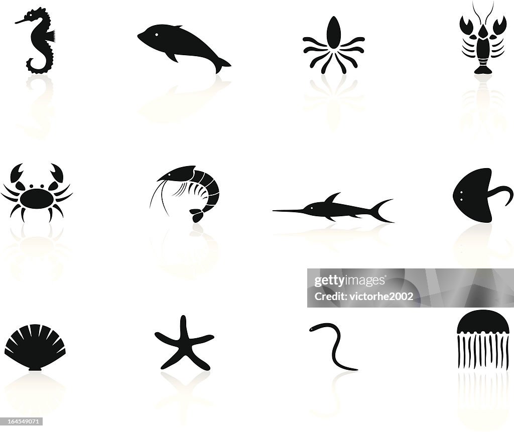 Black n white icons - marine animals