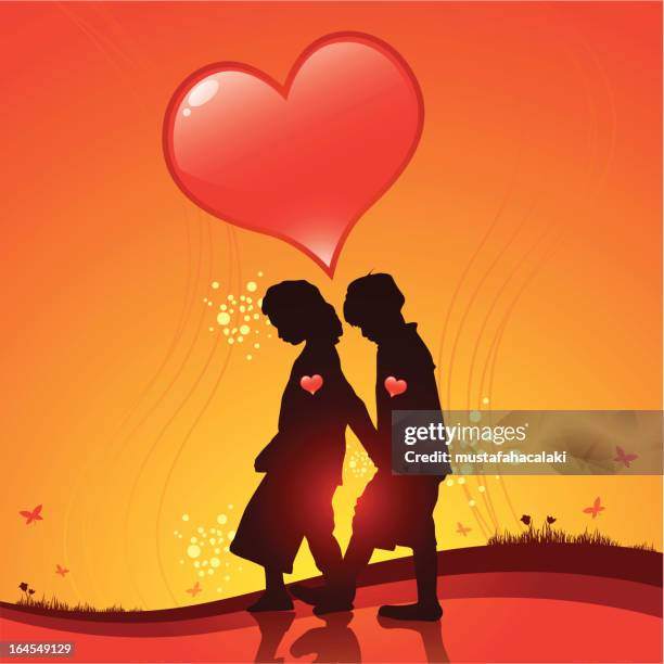 valentine's day - couple sunset stock illustrations