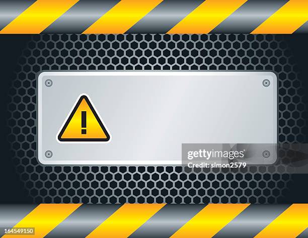 warning symbol on a grate surrounded by caution tape - yellow-triangle-road-sign stock illustrations