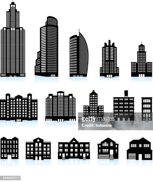 stockillustraties, clipart, cartoons en iconen met residential real estate buildings black & white vector icon set - industrial district