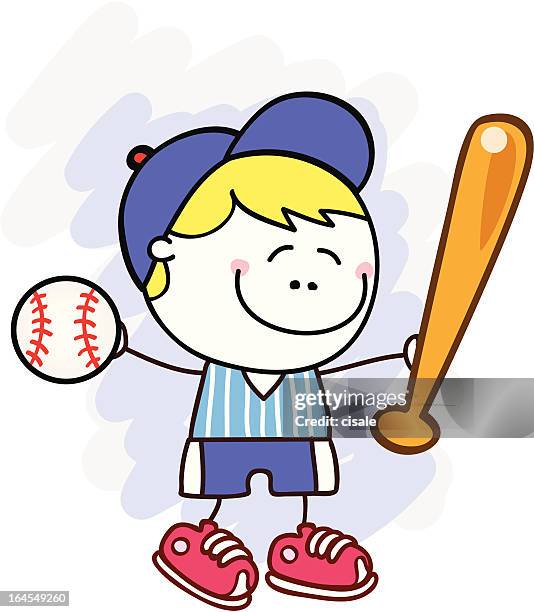 baseball player cute kid cartoon illustration - boy playing baseball stock illustrations