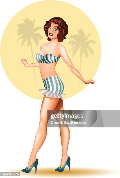 bikini retro girl - pin up girl stock illustrations