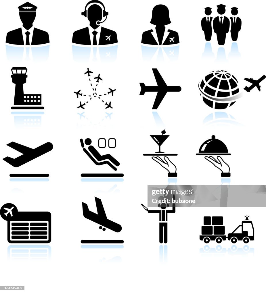 Airport air travel and business trip royalty free vector icons