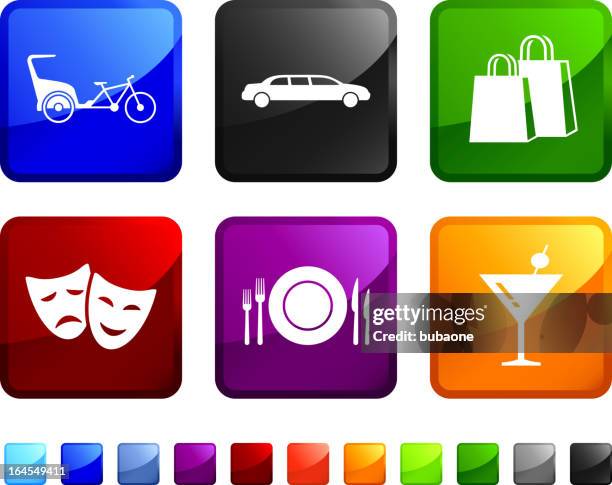 city fun royalty free vector icon set stickers - trishaw stock illustrations