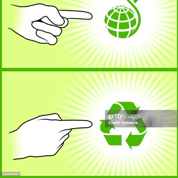 stockillustraties, clipart, cartoons en iconen met hands pointing to ecological symbols - steel cable