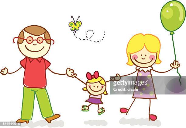daughter with mother and father cartoon illustration - uncle nephew stock illustrations