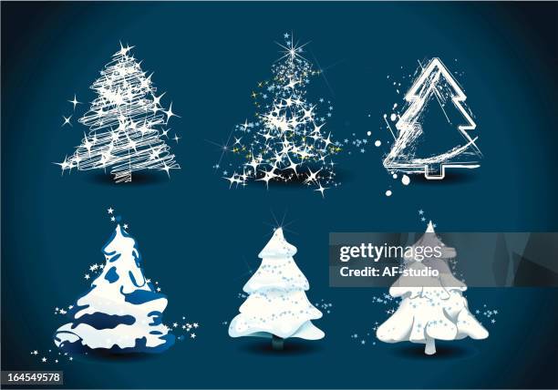 set of 6 christmas trees - tree topper stock illustrations