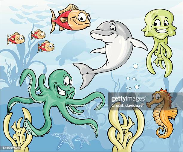 sea buddies - animated fish stock illustrations