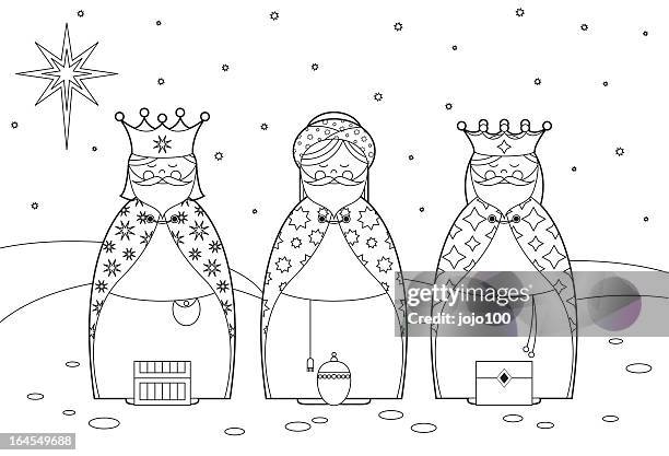 color in three wise men - xmas star stock illustrations