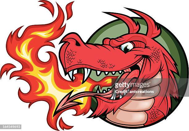 (welsh) dragon fire red - dragon cartoon stock illustrations