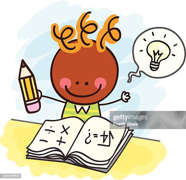 hardworking male student cartoon illustration - elementary math stock illustrations