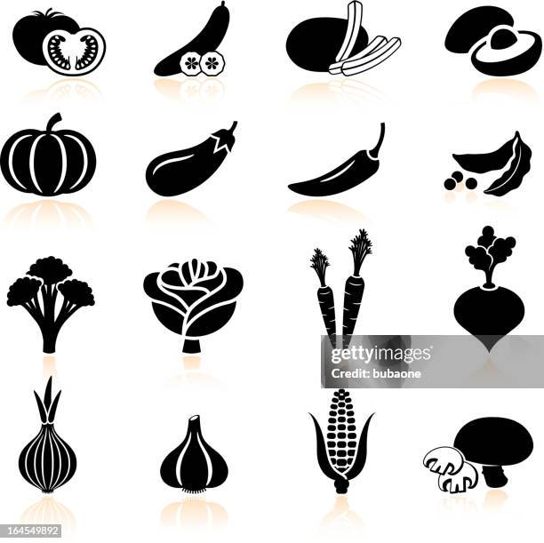 fresh produce and vegetables black & white icon set - carrot stock illustrations