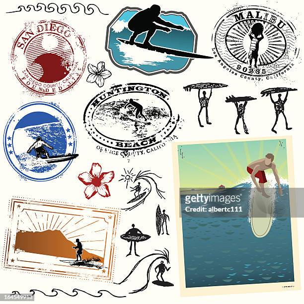 mit der wilden brandung - huntington beach california stock-grafiken, -clipart, -cartoons und -symbole