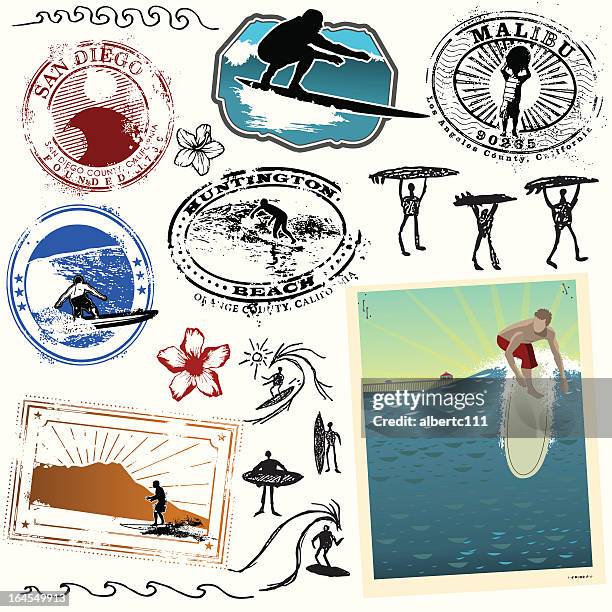 stockillustraties, clipart, cartoons en iconen met ride the wild surf - huntington-beach-californië