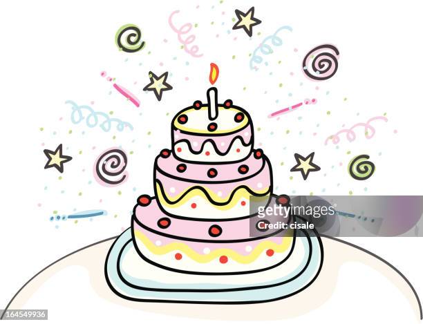 Fiesta De Cumpleaños Pastel Ilustración Dibujo Animado Ilustración de stock  - Getty Images