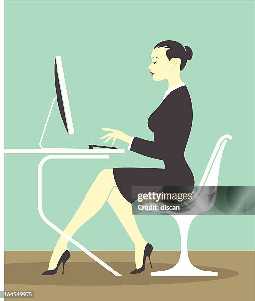 secretary in the office - professional typing on computer stock illustrations