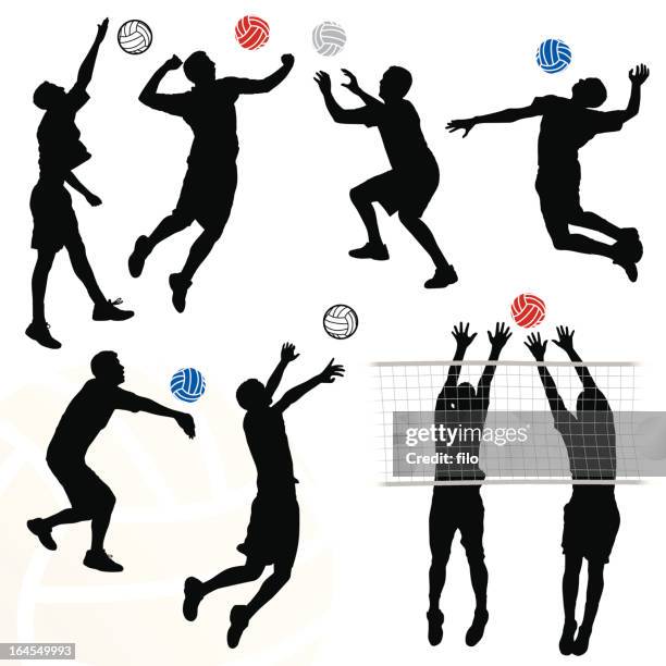 stockillustraties, clipart, cartoons en iconen met men's volleyball - volleybal teamsport