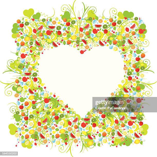 fruity floral heart frame - enlarged heart stock illustrations