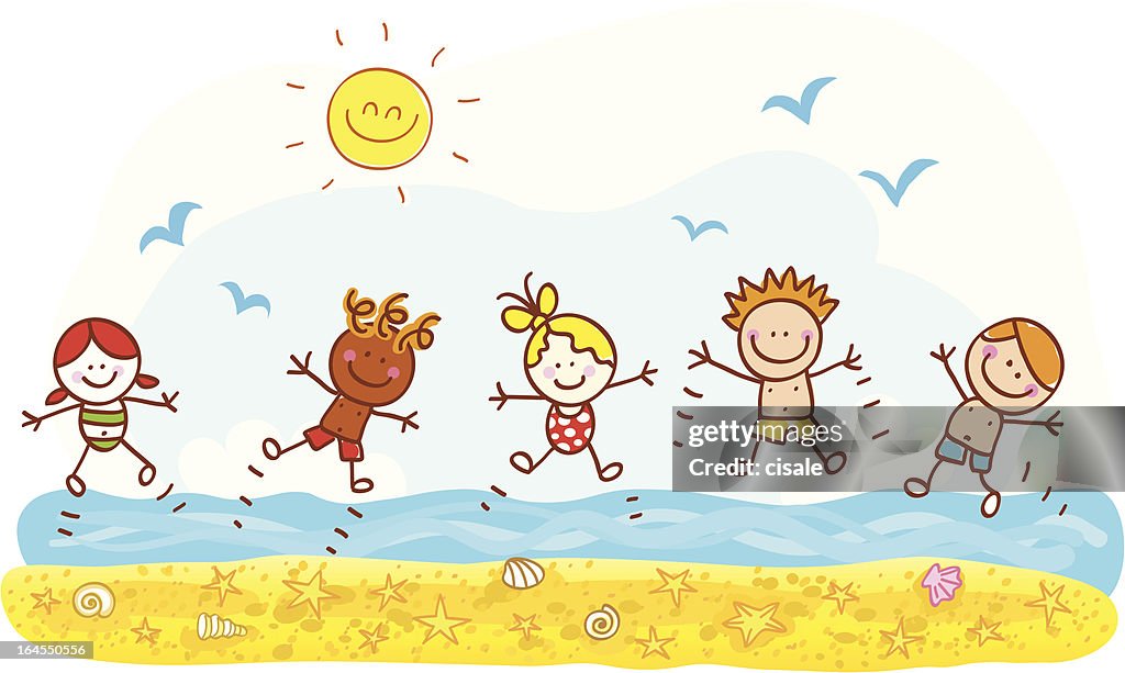 Happy Summer Holiday Kids Jumping At Beach Ocean Cartoon Illustration High-Res Vector Graphic - Getty Images Happy Summer Holiday Kids Jumping At Beach Ocean Cartoon Illustration High-Res Vector Graphic - Getty Images