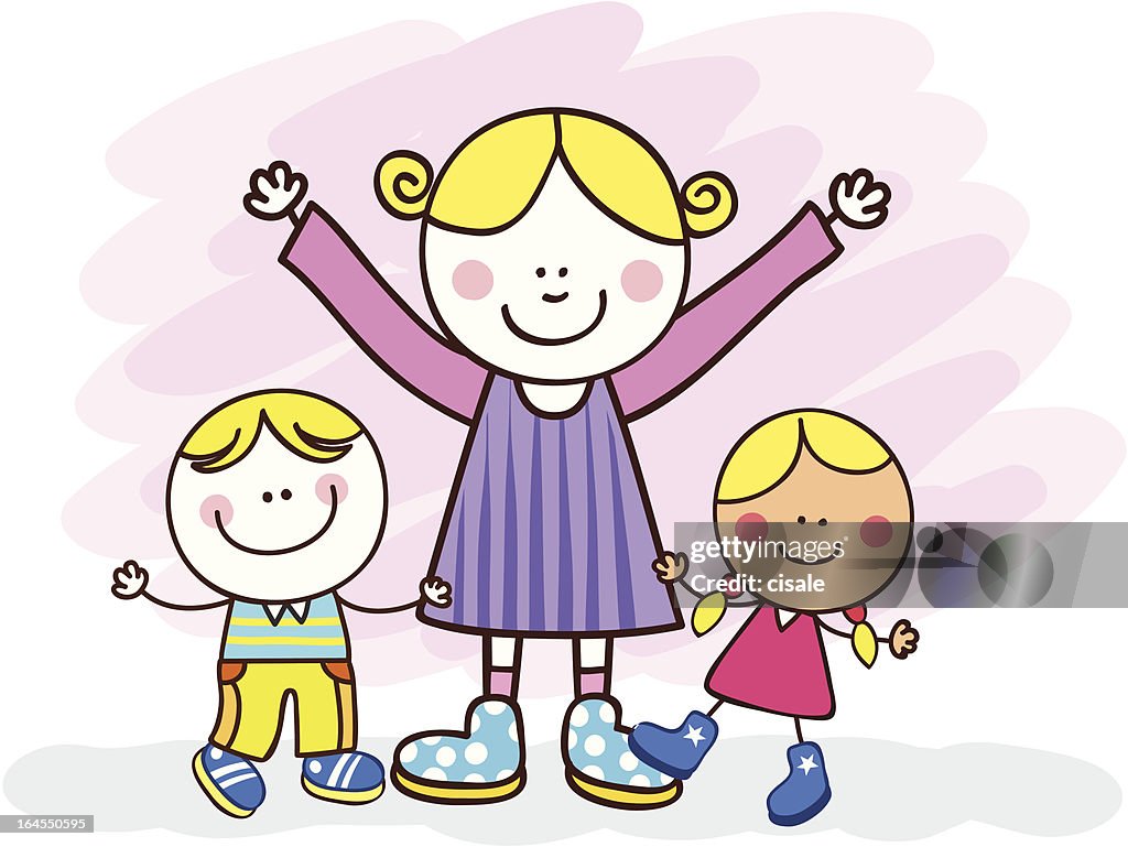 Blanco Familia Con Hermanos O Madre Y Niños Ilustración Dibujo Animado  Ilustración de stock - Getty Images