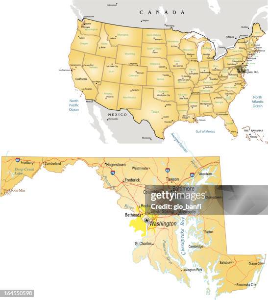 Map of Maryland showcasing Baltimore and Washington D.C.